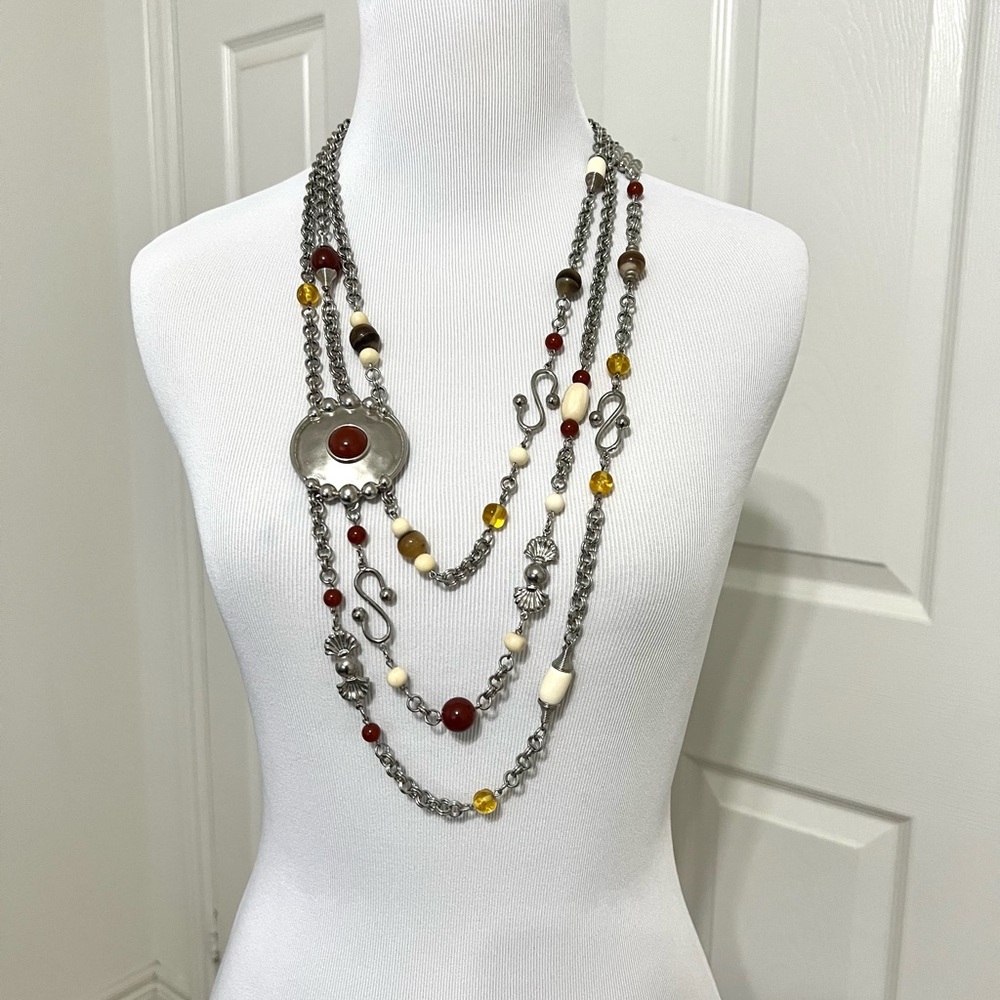 Carol Dauplaise Silver Designer necklace with Red and white Beads